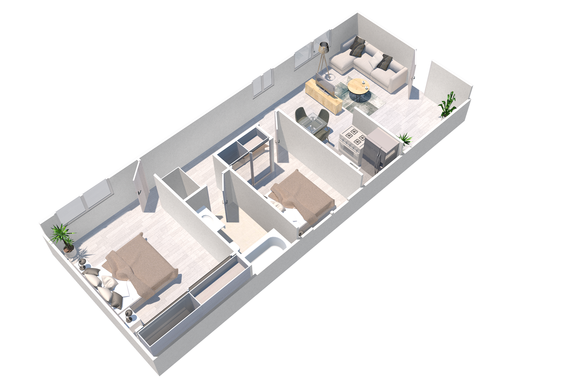 Floor plan for 2 beds, 1 bath, 776 sqft